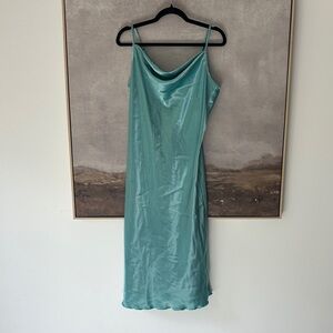bebe Teal Satin Chemise slip dress